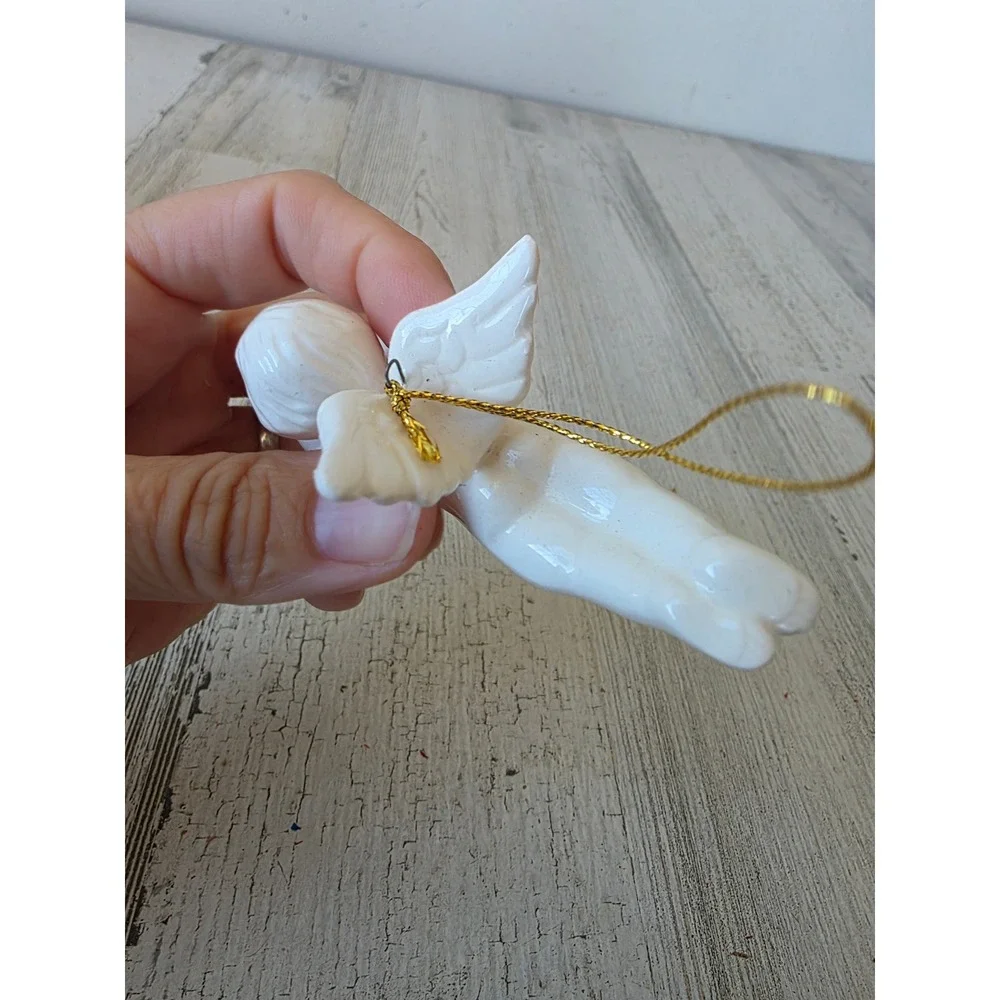 Vintage porcelain Angel cherub ornament white horn Xmas tree girl Angels